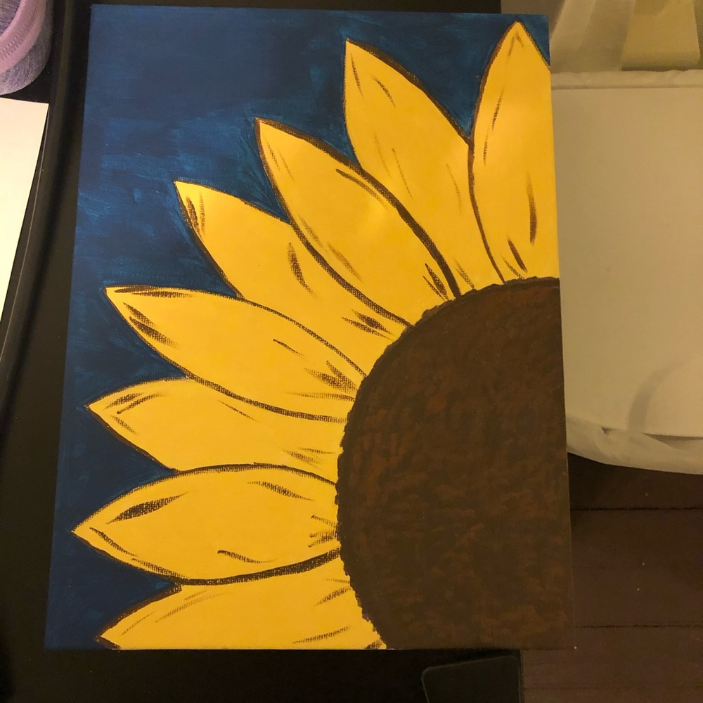 Sunflower Canvas Art - Blue and Yellow